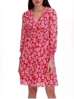 julia jordan red and pink floral chiffon mini dress 8